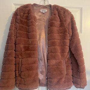 Coffee Shop rose pink faux fur jacket. Purchased at Nordstroms. Girls size XL